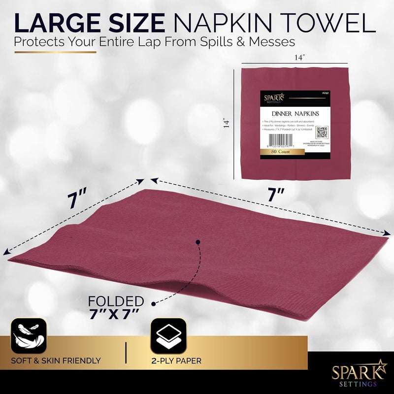 Amcrate Cocktail Napkins Disposable, Burgundy Beverage Napkins Soft and Absorbent Paper Napkins for Dinner, Party, Wedding, Or Every Day Use, 7” x 7” 2 Ply Party Napkins, Pack of 40 - By - Image 2